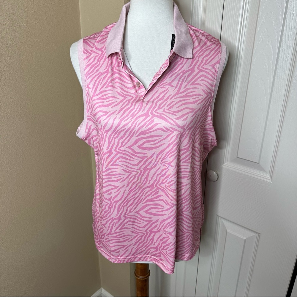 Antigua Pink Zebra-Pattern Sleeveless Golf Polo Top